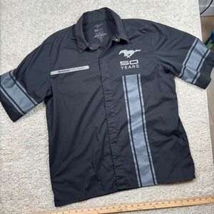 JH Design Ford Mustang 50 Years Shirt Mens Large Black Silver Snap Mechanic L